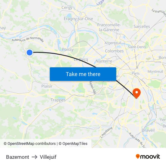 Bazemont to Villejuif map