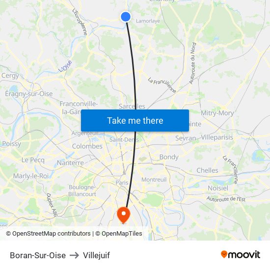 Boran-Sur-Oise to Villejuif map