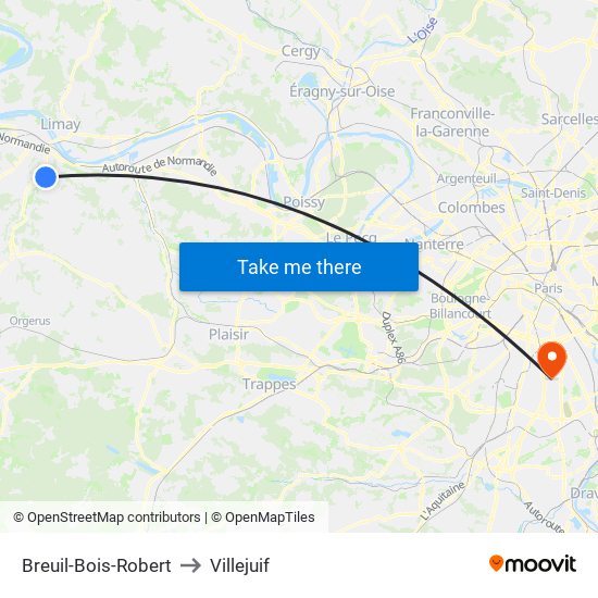 Breuil-Bois-Robert to Villejuif map
