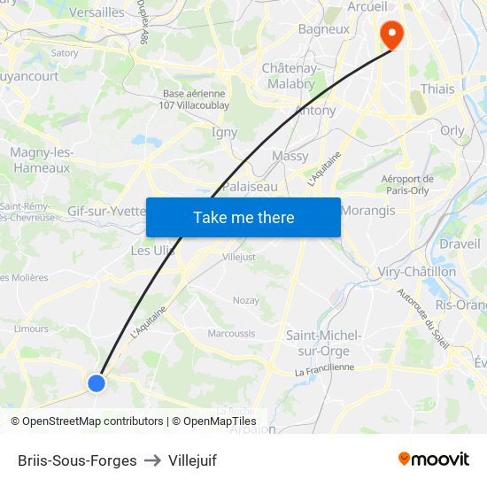 Briis-Sous-Forges to Villejuif map