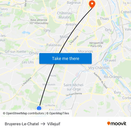 Bruyeres-Le-Chatel to Villejuif map