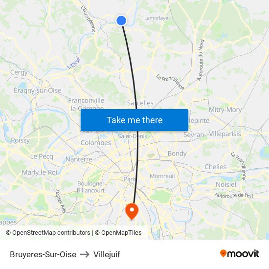 Bruyeres-Sur-Oise to Villejuif map