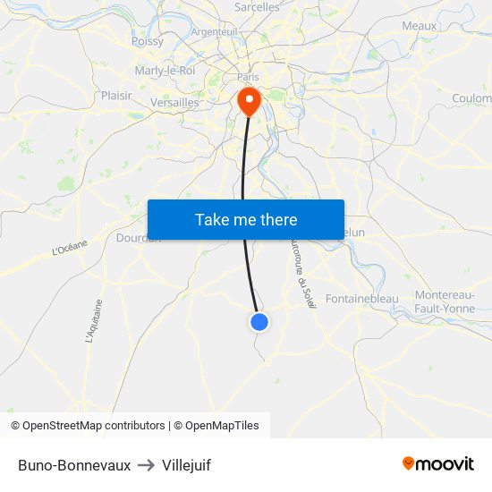 Buno-Bonnevaux to Villejuif map