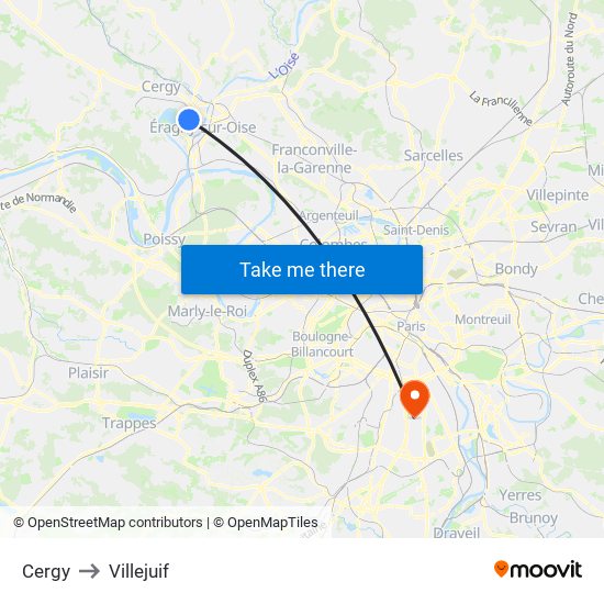 Cergy to Villejuif map