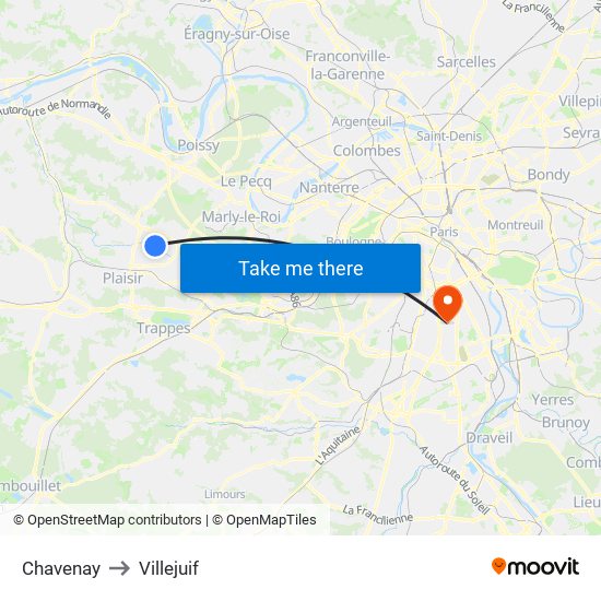 Chavenay to Villejuif map