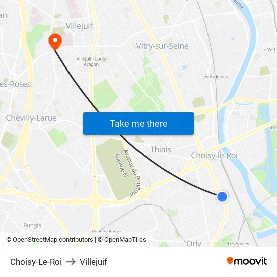 Choisy-Le-Roi to Villejuif map