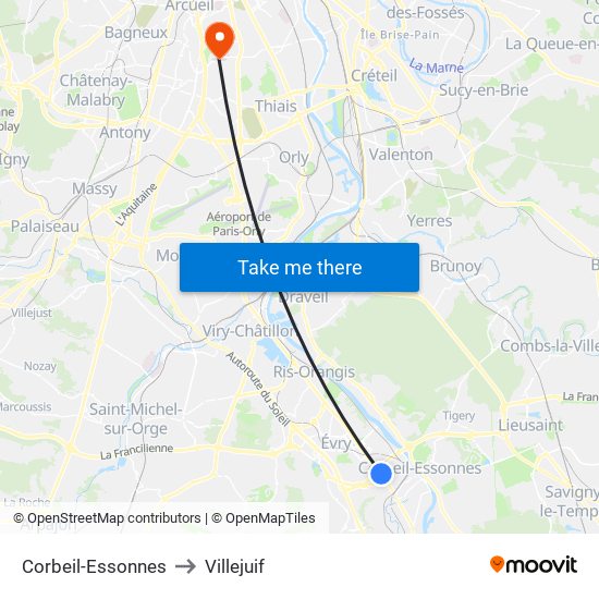 Corbeil-Essonnes to Villejuif map