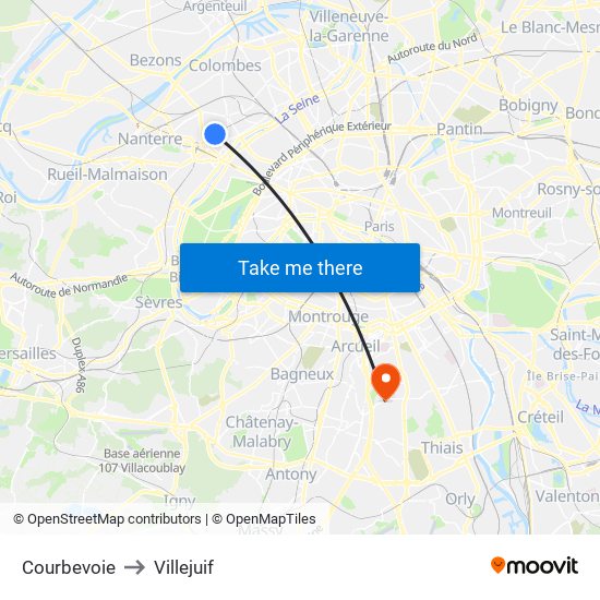 Courbevoie to Villejuif map
