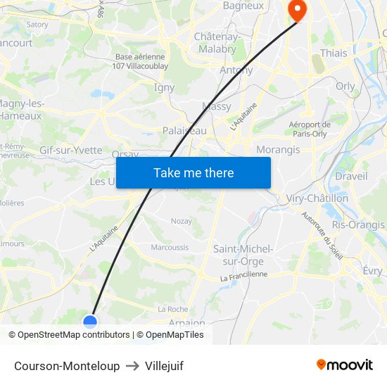 Courson-Monteloup to Villejuif map