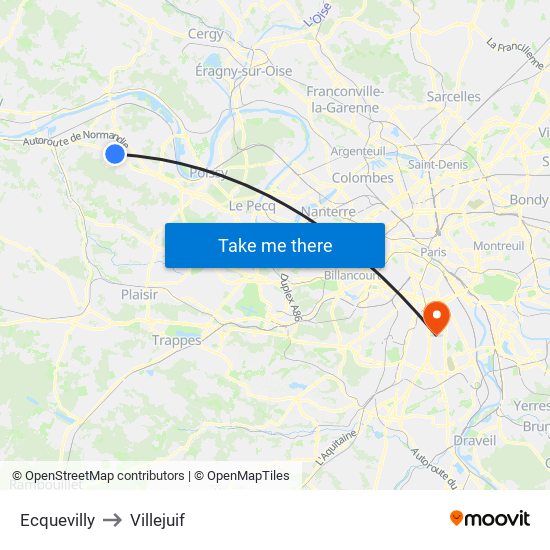 Ecquevilly to Villejuif map