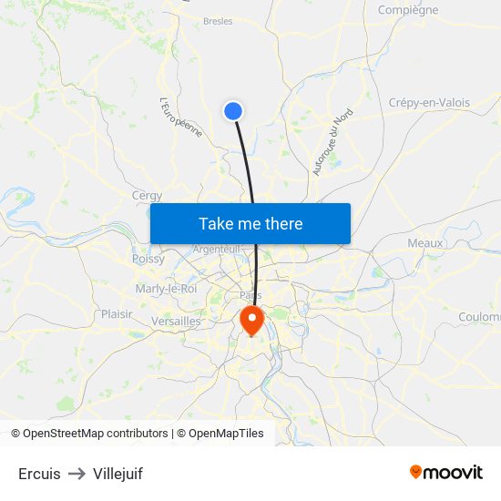 Ercuis to Villejuif map