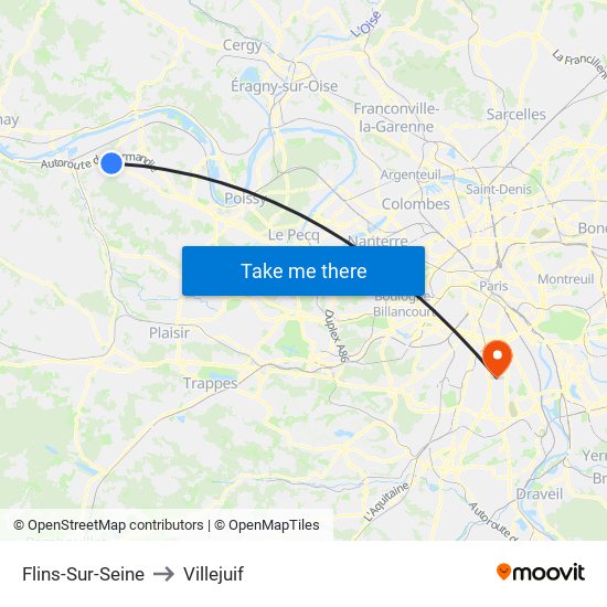 Flins-Sur-Seine to Villejuif map