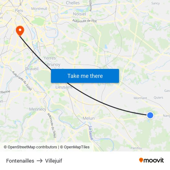 Fontenailles to Villejuif map