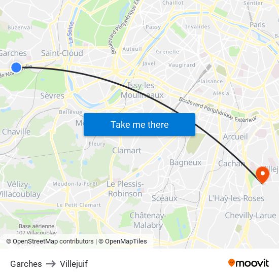 Garches to Villejuif map