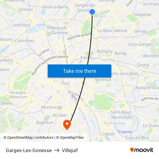 Garges-Les-Gonesse to Villejuif map