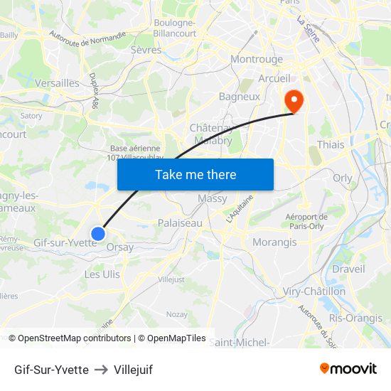 Gif-Sur-Yvette to Villejuif map