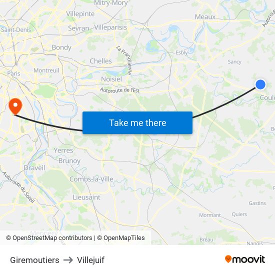 Giremoutiers to Villejuif map