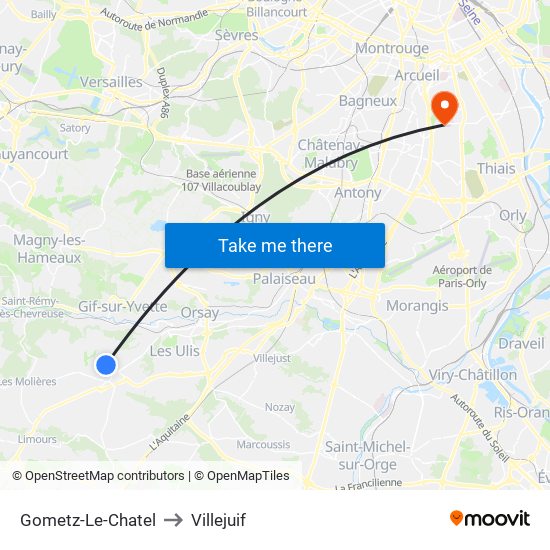 Gometz-Le-Chatel to Villejuif map