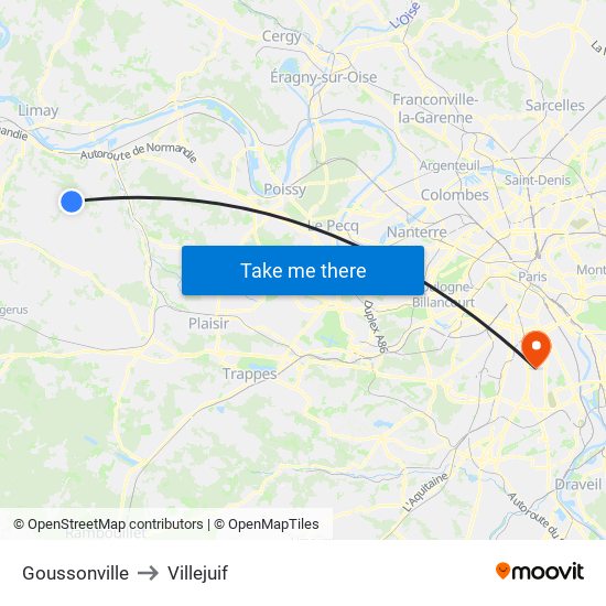 Goussonville to Villejuif map