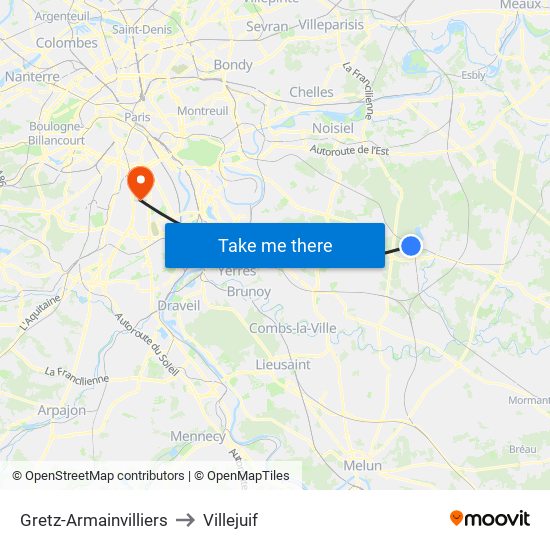 Gretz-Armainvilliers to Villejuif map