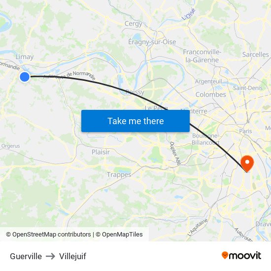 Guerville to Villejuif map