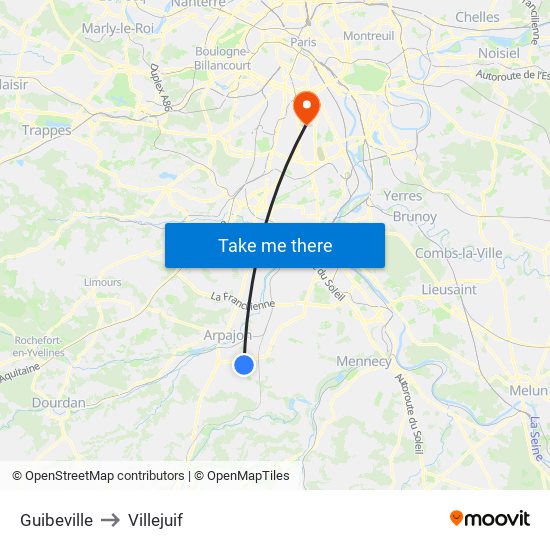 Guibeville to Villejuif map