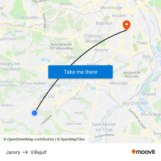 Janvry to Villejuif map