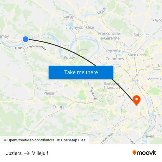 Juziers to Villejuif map