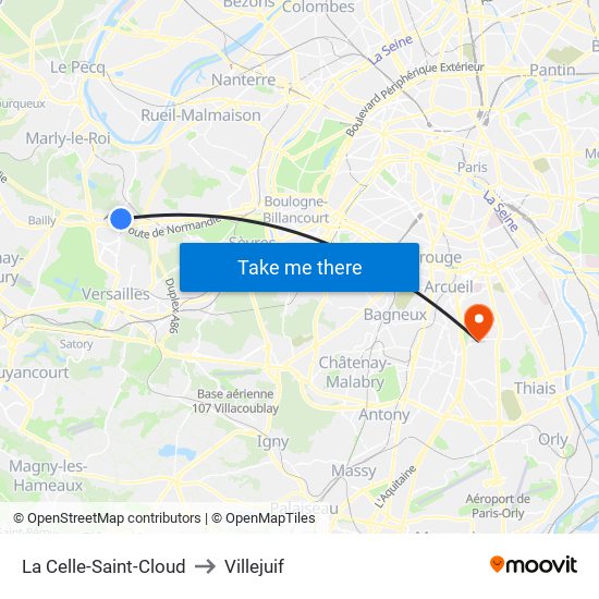 La Celle-Saint-Cloud to Villejuif map