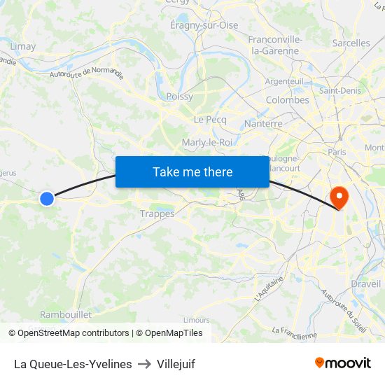 La Queue-Les-Yvelines to Villejuif map