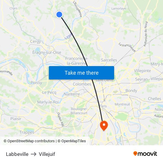 Labbeville to Villejuif map