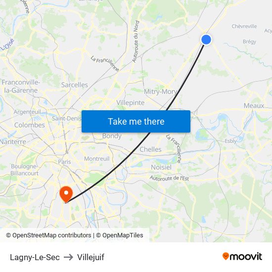 Lagny-Le-Sec to Villejuif map