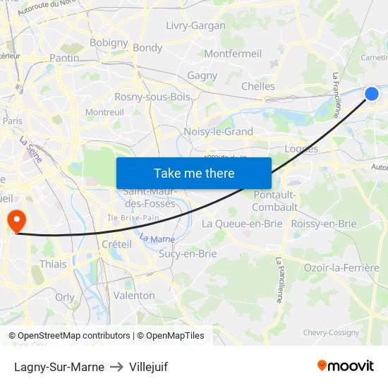 Lagny-Sur-Marne to Villejuif map
