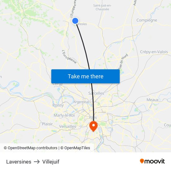 Laversines to Villejuif map