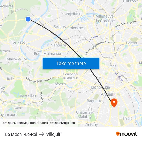 Le Mesnil-Le-Roi to Villejuif map
