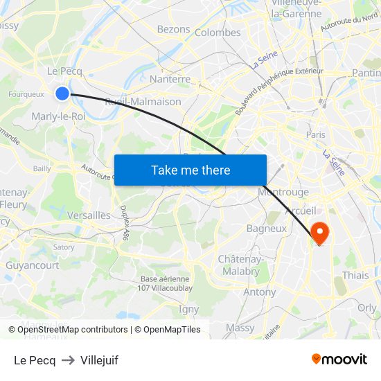 Le Pecq to Villejuif map