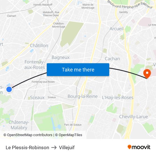 Le Plessis-Robinson to Villejuif map