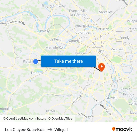 Les Clayes-Sous-Bois to Villejuif map