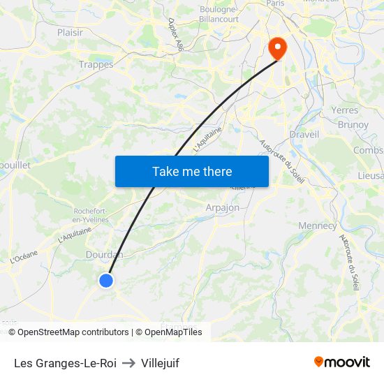 Les Granges-Le-Roi to Villejuif map