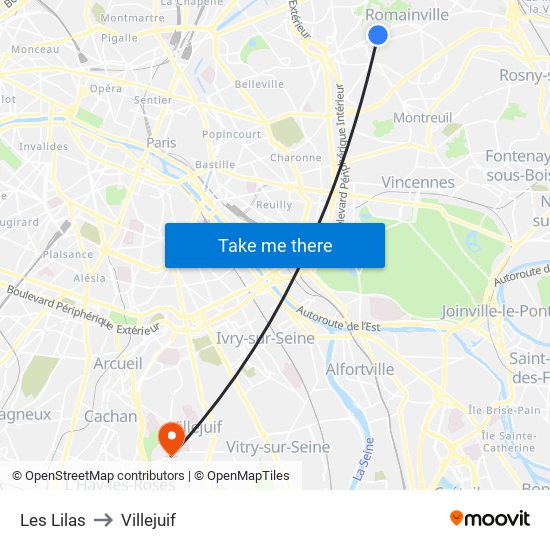 Les Lilas to Villejuif map