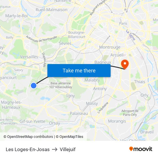 Les Loges-En-Josas to Villejuif map