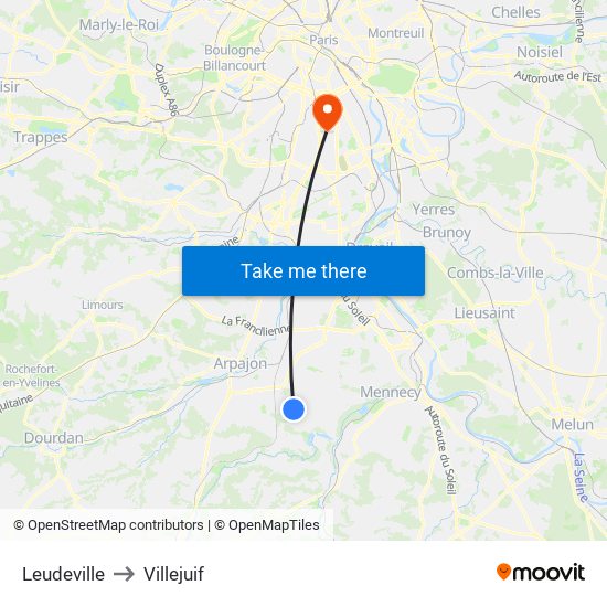Leudeville to Villejuif map