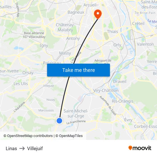Linas to Villejuif map