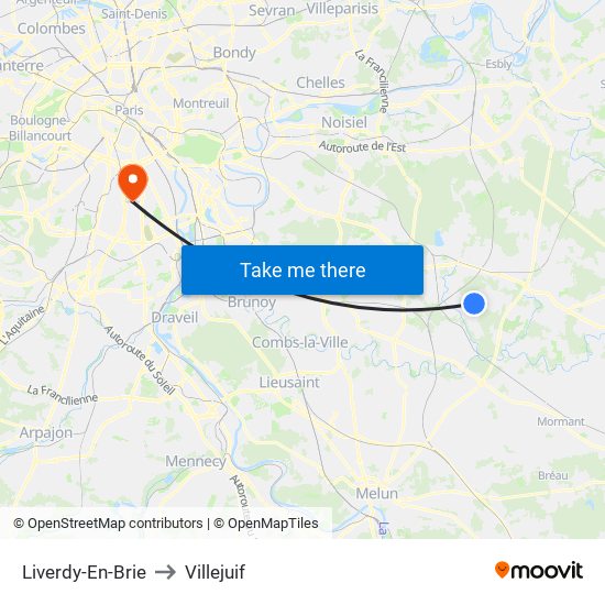 Liverdy-En-Brie to Villejuif map