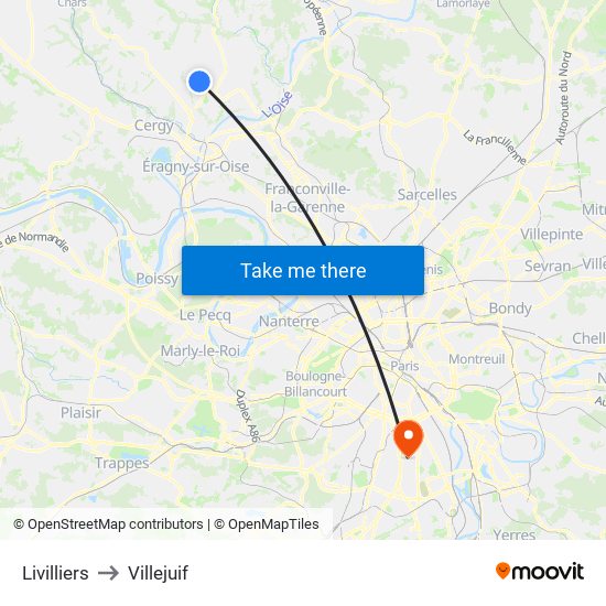 Livilliers to Villejuif map