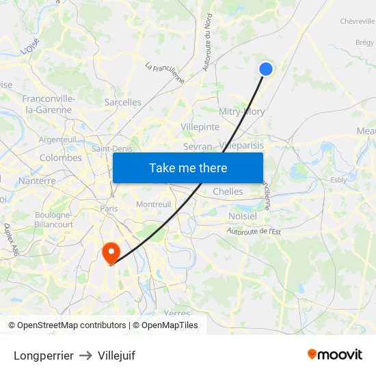 Longperrier to Villejuif map