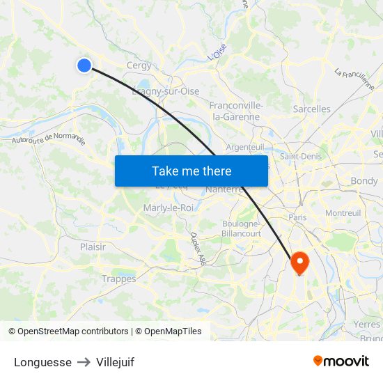 Longuesse to Villejuif map