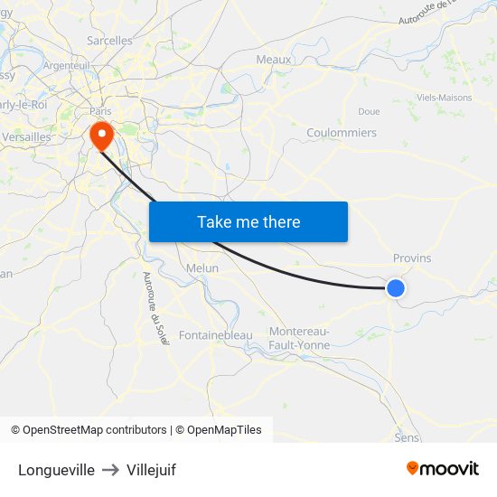 Longueville to Villejuif map