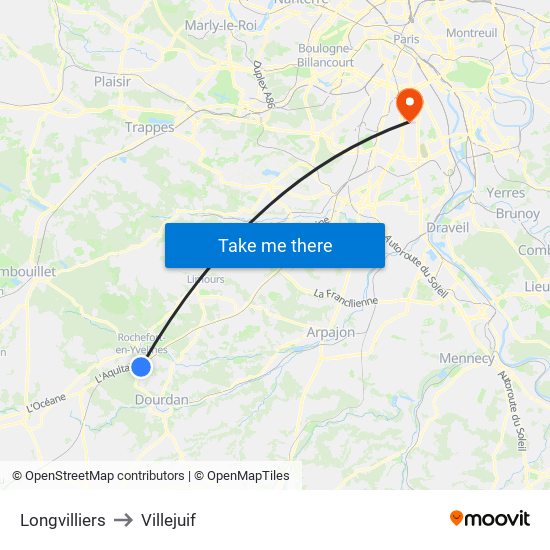 Longvilliers to Villejuif map