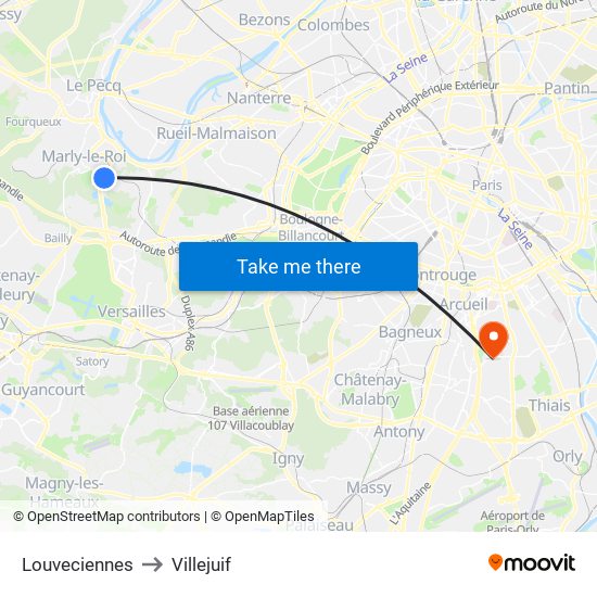 Louveciennes to Villejuif map